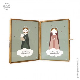 Cadre double en laiton doré Sainte Famille - Joseph, Marie et Jésus - 14,5 x 9,5 cm - Cadres religieux objets religieux God s...