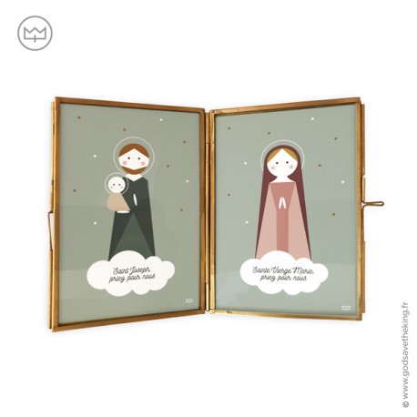 Cadre double en laiton doré Sainte Famille - Joseph, Marie et Jésus - 14,5 x 9,5 cm - Cadres religieux objets religieux God s...