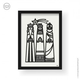 Cadre religieux avec les Rois mages en papier découpé - 21 x 29,7 cm