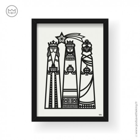 Cadre religieux avec les Rois mages en papier découpé - 21 x 29,7 cm - God save the king Cadres religieux