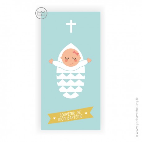 Signet de Baptême vert fille avec la baptisée - Images et signets de Baptême Godsavetheking