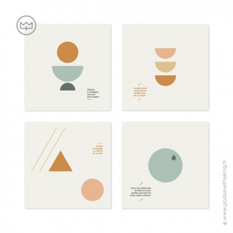 4 cartes design avec des prières de l'évangile - 12 x 12 cm - Images et cartes religieuses God save the king