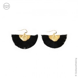 Boucles d'oreilles éventail noir Saint Jacques de Compostelle - Boucles d'oreilles Godsavetheking