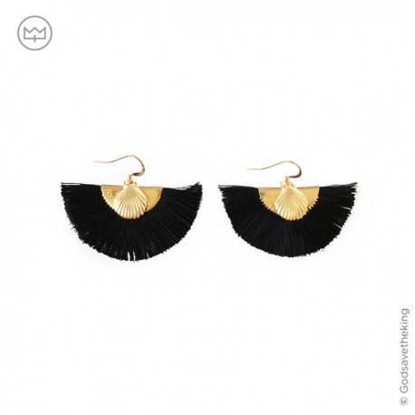 Boucles d'oreilles éventail noir Saint Jacques de Compostelle - Boucles d'oreilles Godsavetheking