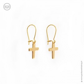 Boucles d'oreilles avec pendentif croix en plaqué or
