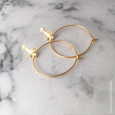 Créoles avec croix tréflées plaqué or - Boucles d'oreilles Godsavetheking