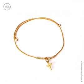 Bracelet mini croix plaqué or avec son fil coloré - Taille réglable - Bracelets religieux femme Godsavetheking