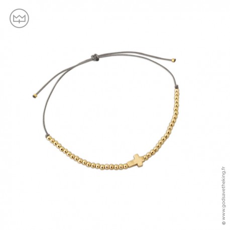Bracelet perles et mini croix plaqué Or - Taille réglable - Tous nos produits - Godsavetheking