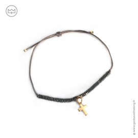 Bracelet hématites grises avec croix en plaqué or - Taille réglable - Bracelets religieux femme God save the king