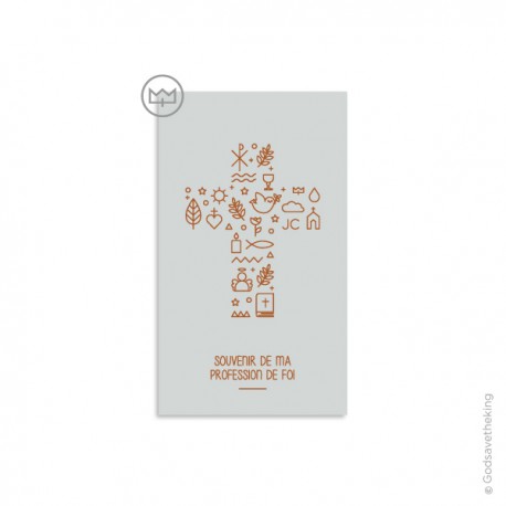 Signet de Profession de foi avec symboles fond bleu-gris - format 7 x 12 cm - Images et signets de Profession de foi Godsavet...