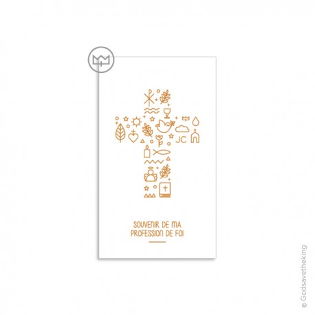 Signet de Profession de foi avec symboles fond blanc - 7 x 12 cm - Images et signets de Profession de foi Godsavetheking