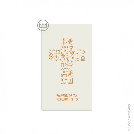 Signet de Profession de foi avec symboles couleur mastic - 7 x 12 cm - Images et signets de Profession de foi Godsavetheking