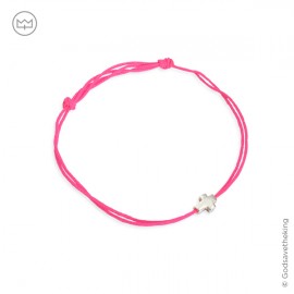 Bracelet rose fluo avec croix plaqué argent - Taille réglable - Bracelets religieux enfant Godsavetheking
