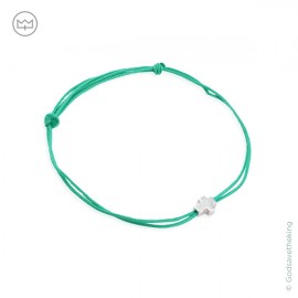 Bracelet vert fluo menthe avec croix plaqué argent - Taille réglable - Bracelets religieux enfant Godsavetheking