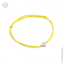 Bracelet jaune fluo citron avec croix plaqué argent - Taille réglable - Bracelets religieux enfant God save the king