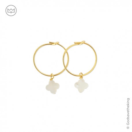 Mini créoles plaqué or et croix en nacre - Boucles d'oreilles Godsavetheking