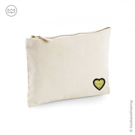 Pochette en coton naturel avec son coeur - 22,5 x 16 cm