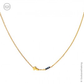 Collier ras de cou chaîne avec croix en plaqué or et perles de verre