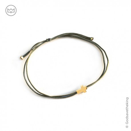 Bracelet double fil kaki avec croix plaqué or - Taille réglable - Bracelets religieux femme Godsavetheking
