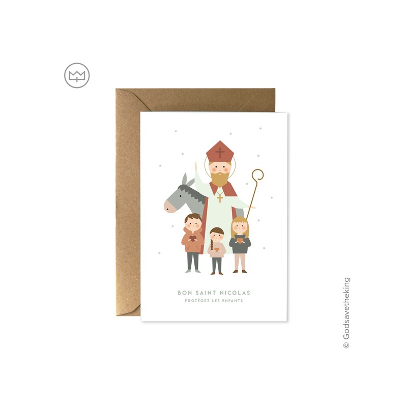 Carte Saint Nicolas Et Les Enfants Sages Avec Enveloppe Papeterie