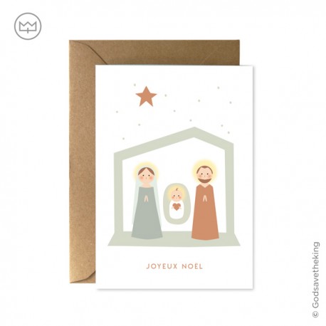 Carte de voeux double Joyeux Noël + enveloppe kraft 10,5 x 14,8 cm - Images et cartes religieuses papeterie religieuse God sa...