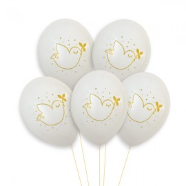 Ballons blanc avec l'Esprit-Saint doré - 30 cm - lot de 5 - Décoration de Communion Godsavetheking