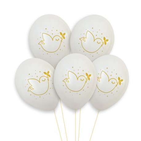 Ballons blanc avec l'Esprit-Saint doré - 30 cm - lot de 5 - Décoration de Communion Godsavetheking