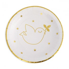 Assiettes blanches 18 cm avec Esprit-Saint doré - lot de 8 - Décoration de Communion God save the king