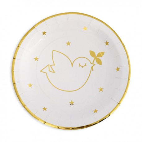 Assiettes blanches 18 cm avec Esprit-Saint doré - lot de 8 - Décoration de table Communion - Godsavetheking