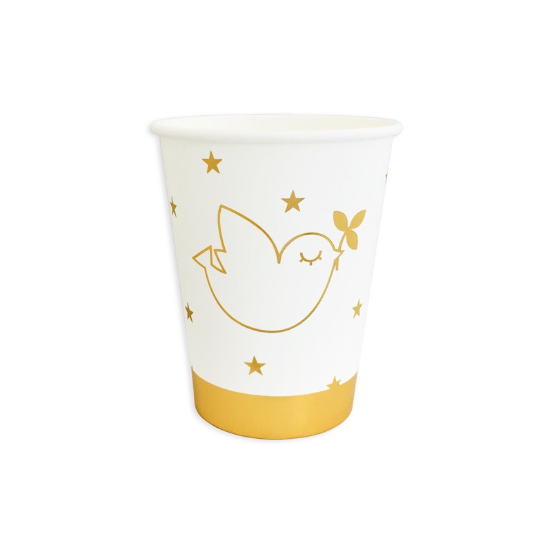 Gobelet en carton jetable blanc avec Esprit Saint doré - Déco de fête