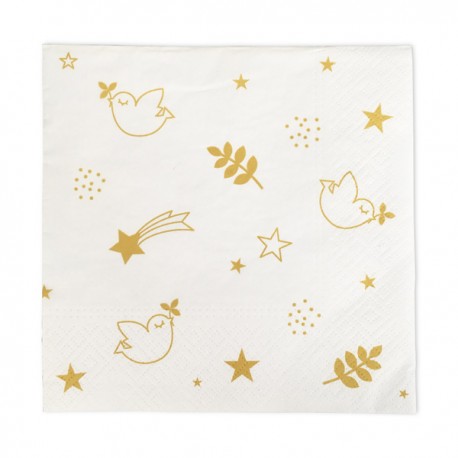 Serviettes blanches 33 cm en papier avec symboles chrétiens en Or - Lot de 20 - Décoration de Communion Godsavetheking