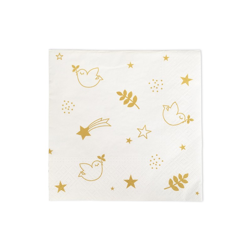 Serviette en Papier Blanc/Or 18 ans (Lot de 20)