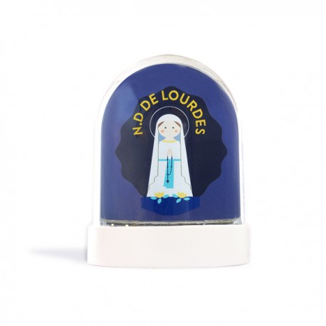 Grande boule à neige Notre Dame de Lourdes paillettes dorées | Fabrication Artisanale Française - Boules à neige objets relig...