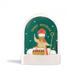 Grande boule à neige Saint Nicolas paillettes dorées | Fabrication Artisanale Française