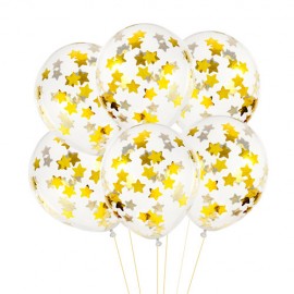 Lot de 6 ballons transparents avec ses confettis étoiles dorées diamètre 30 cm - Décoration de table Communion - Godsavetheking