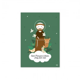 Carte Saint François d'Assise, patron de l'écologie & louveteaux - Collection saints patrons - Godsavetheking