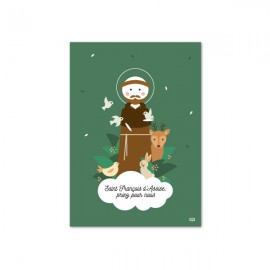 Carte Saint François d'Assise, patron de l'écologie & louveteaux - Images saints patrons papeterie religieuse Godsavetheking