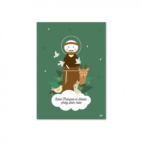 Carte Saint François d'Assise, patron de l'écologie & louveteaux - Collection saints patrons - Godsavetheking