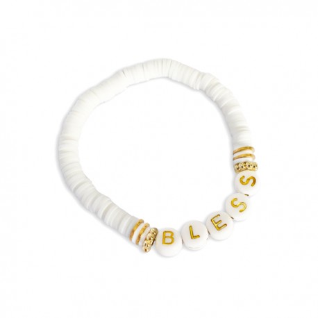 Bracelet femme blanc avec ses lettres BLESS - Bracelets religieux femme God save the king