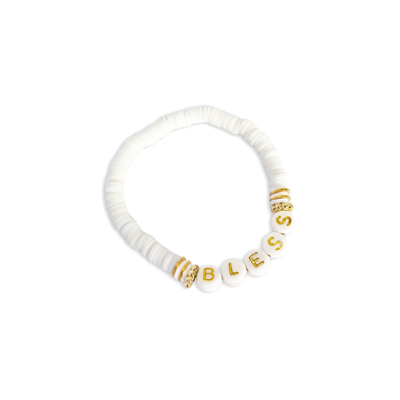 Bracelet taille adulte avec lettres Bless et ses perles blanches - bijoux  religieux
