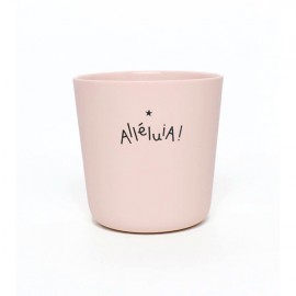 Timbale rose poudrée en porcelaine mate "Alléluia" - Cadeaux de Communion fille et garçon - Godsavetheking