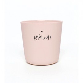 Timbale artisanale rose poudrée en porcelaine mate "Alléluia" - Porcelaine objets religieux God save the king