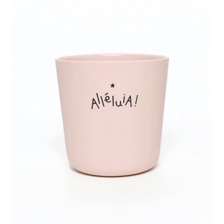 Timbale artisanale rose poudrée en porcelaine mate "Alléluia" - Porcelaine objets religieux God save the king