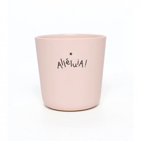 Timbale artisanale rose poudrée en porcelaine mate "Alléluia" - Mugs et timbales en porcelaine objets religieux God save the ...