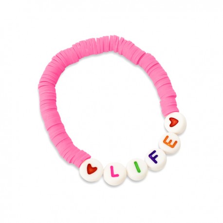 Bracelet enfant rose fluo lettres LIFE - Tous nos produits - Godsavetheking