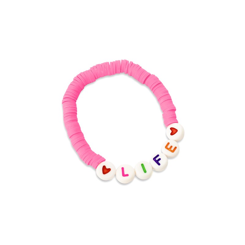 Bracelet taille enfant au message chrétien  Life et perles rose