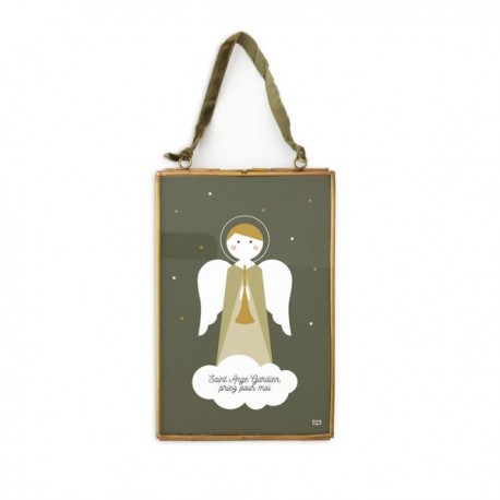 Cadre en laiton doré Ange gardien avec sa prière - 10 x 15 cm - Cadres religieux God save the king