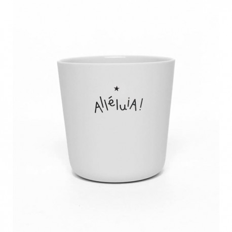 Timbale artisanale gris perle en porcelaine mat "Alléluia" - Mugs et timbales en porcelaine objets religieux God save the king