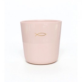 Timbale rose poudrée en porcelaine demi-emaillée Ichthus - Porcelaine objets religieux God save the king