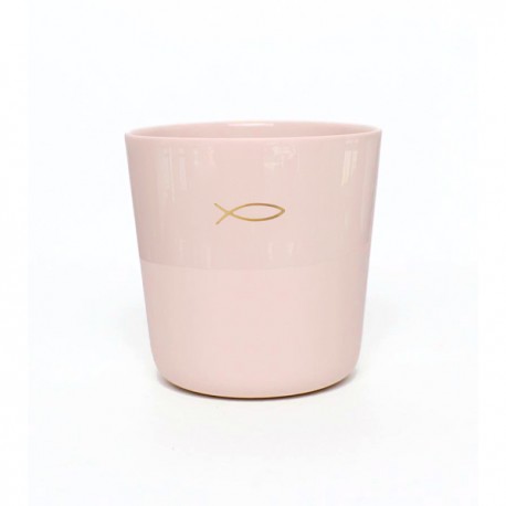 Timbale rose poudrée en porcelaine demi-emaillée Ichthus - Porcelaine objets religieux God save the king